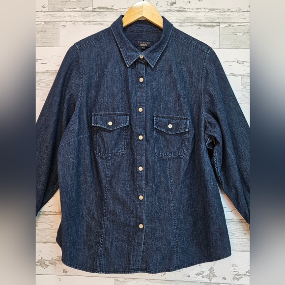 Talbots Womens Denim Button Up Shirt Petite 18W Collared Long Sleeves - Picture 2 of 8